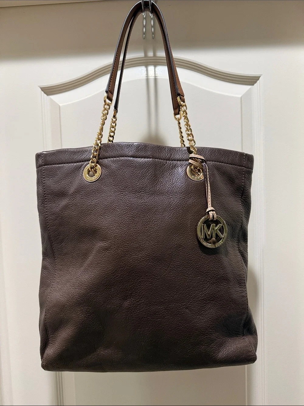 Michael Kors Dark Brown Leather Tote with Gold Hardware